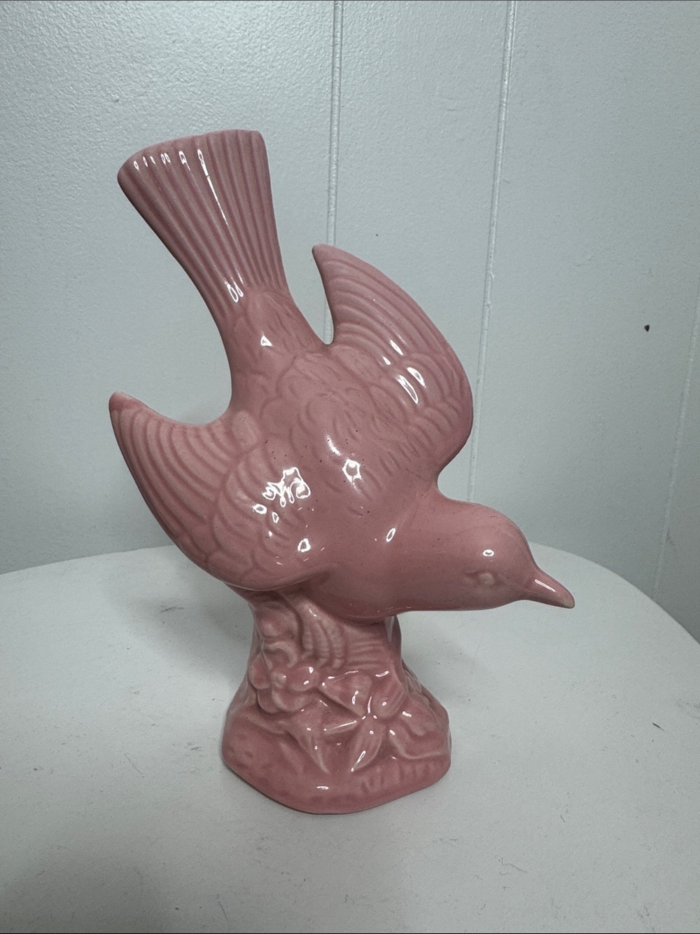 Vintage ceramic pink glazed bird figurine